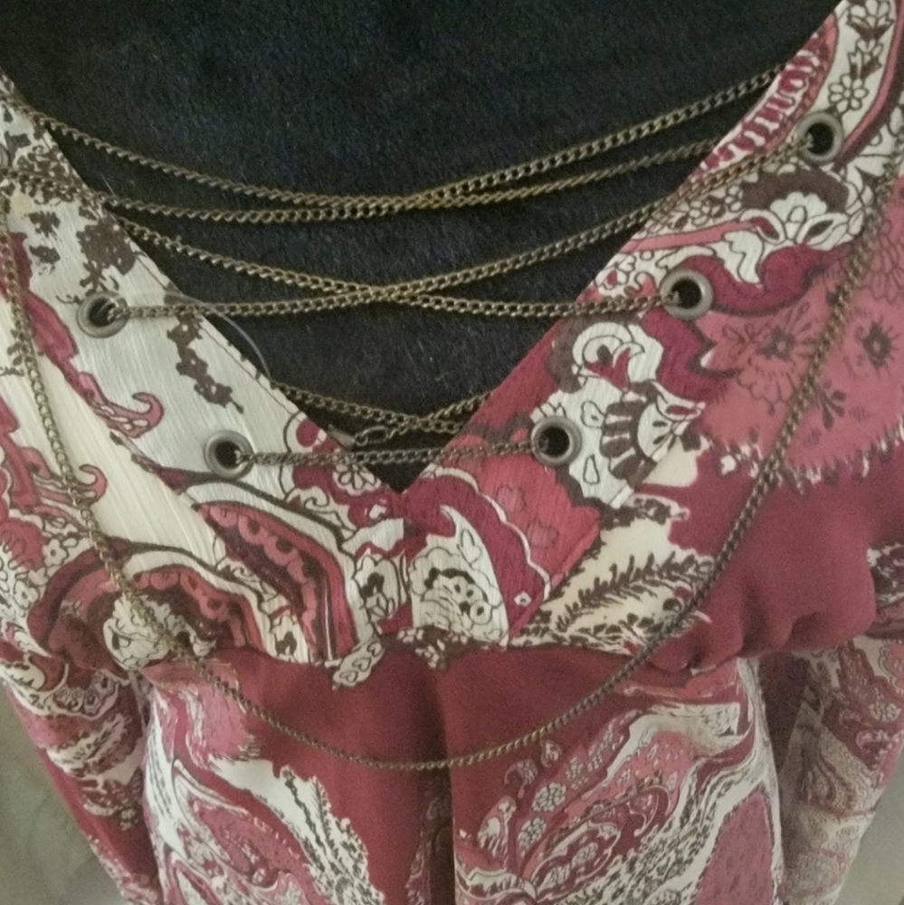 X0X0 Paisley Blouse with decorative brass neckline...unique. NWT